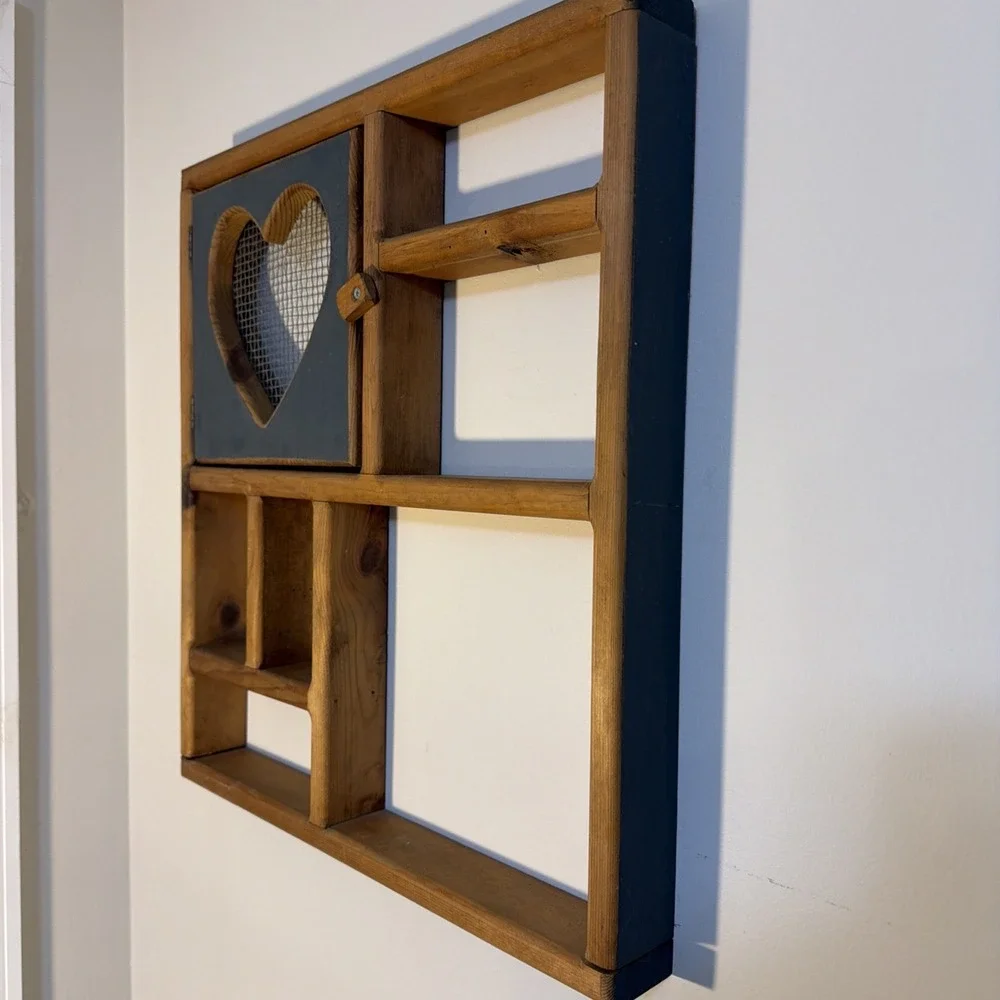 Vtg Solid Wood Heart Door Hanging Wall Shelf 19.5x18